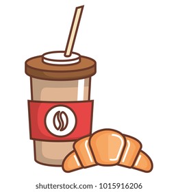coffee in plastic container with croissant vector illustration design