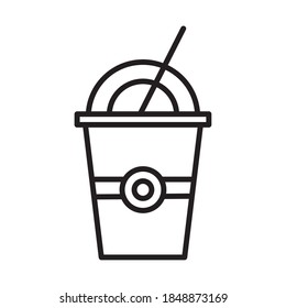 coffee plastic container and straw line style icon vector illustration design