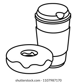 coffee in plastic container with sweet donut