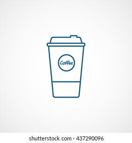 Coffee Plastic Cup Blue Line Icon On White Background