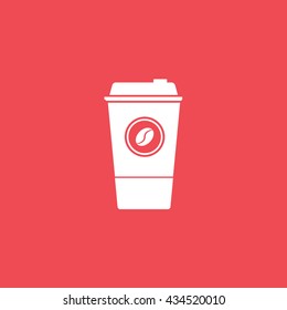 Coffee Plastic Cup Flat Icon On Red Background