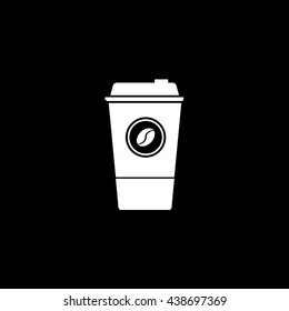 Coffee Plastic Cup Flat Icon On Black Background