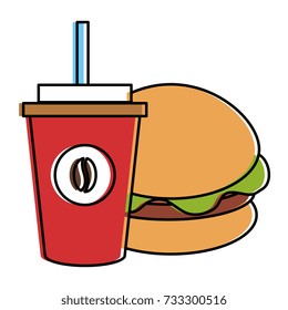 coffee plastic cup with hamburger
