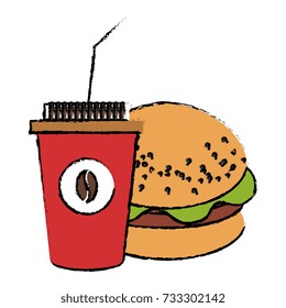 coffee plastic cup with hamburger