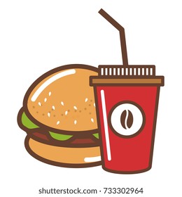 coffee plastic cup with hamburger