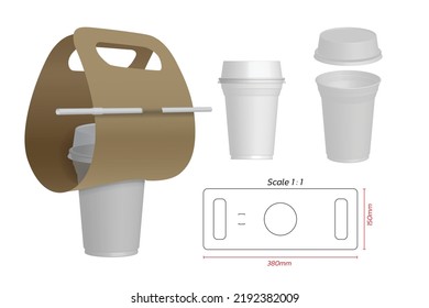 Taza de plástico para café con papel kraft para llevar, Dimensiones para envasado, Tronco 3D