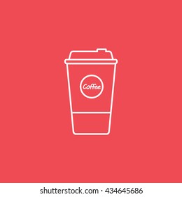 Coffee Plastic Cup Line Icon On Red Background
