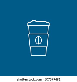 Coffee Plastic Cup Line Icon On Blue Background