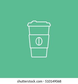 Coffee Plastic Cup Line Icon On Green Background
