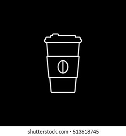 Coffee Plastic Cup Line Icon On Black Background