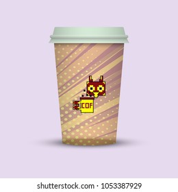 coffee in plastic cup. owl with coffee cup to go