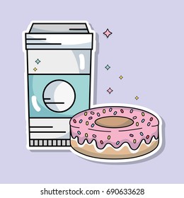 coffee plastic cup and sweet donut