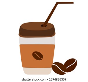 Coffee, plastic mugs and straws.