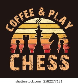 Coffee and play chess, vintage t shirt design vector