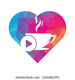 Coffee play heart shape concept logo design. Coffee logo design with a music play button vector.