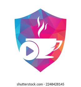 Coffee and play logo design. Coffee logo design with a music play button vector.