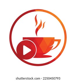 Coffee and play logo design. Coffee logo design with a music play button vector.