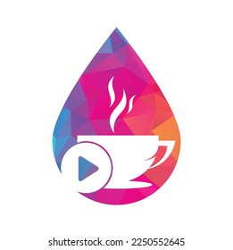 Coffee play logo design. Coffee logo design with a music play button vector.
