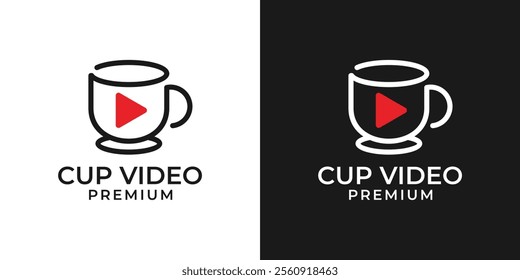 Coffee play logo. Coffee play music logo. Cup icon with play symbol logo. A cup with play button.