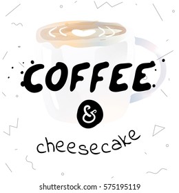 Coffee please - retro style hand drawn lettering type design with cappuccino illustration. Fashion print, T-shirt, greeting card and banner design. Handwritten calligraphy quote.