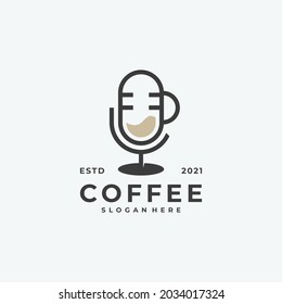 coffee and podcast logo combination simple concept