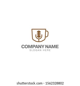 Coffee podcast logo design template, microphone classic and coffee cup vector