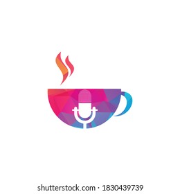 Coffee podcast logo design template, microphone classic and coffee cup vector