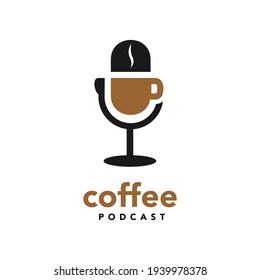 Coffee Podcast Logo Symbol Microphone and Coffee cup Symbol