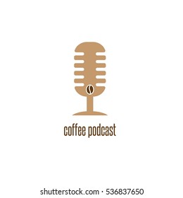 coffee podcast with microphone and bean vector design template