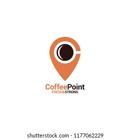 Coffee point logo with coffee cup and location icon on white background