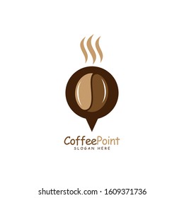 Coffee Point Logo Design with coffee bean and navigation mark
