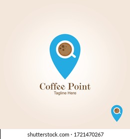 Coffee Point Logo Design Template- Design elements, business signs, labels, coffee break, badges, flavor, logos, identity and other branding objects for your business. coffee house logo with map pin.