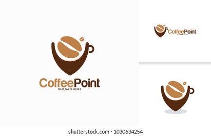 coffee point logo designs, coffee Location logo template designs vector illustrator