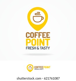 Coffee point logo set isolated on white background. Vector design elements, business signs, labels, badges, logos, identity and other branding objects for your business. Vector illustration.