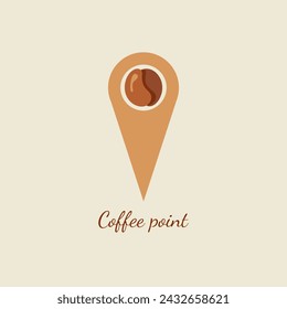 Logotipo del vector del punto de café para el café de la cafetería en un vector circular del puntero del mapa