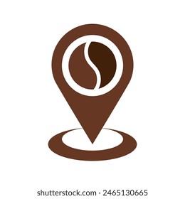 Coffee point - vector map pin. Brown pointer with coffee bean.