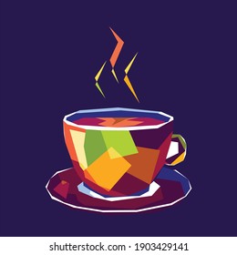 Coffee pop color concept - sketch illustration about coffee time. Vector coffee with dark purple background 