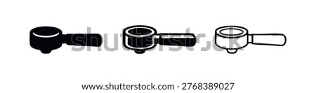 Coffee portafilter icon set. Espresso machine handle vector symbols