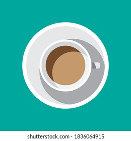 Coffee poster advertisement flayers vector illustration, cup of coffee icon, white isolated on blue background.