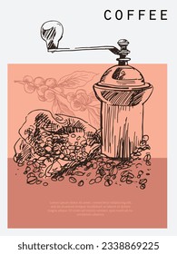 coffee poster art print of drawing vintage. coffee label of sketch retro. Arabica Robusta packaging sticker