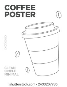 concepto de póster de café, café con granos de café, estilo mínimo. Ilustración vectorial.