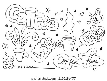 Coffee poster concept with quotes.coffee is good idea.for cafe menu on white background. doodle style.