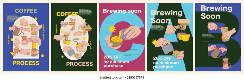 Coffee Poster Design Set. Label Collection, Template For Coffee Shop. Vector Illustration Of Making Coffee. Coffee Shop Poster