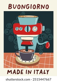 Coffee poster design set in retro style vector hand drawn illustration. Vintage Art.