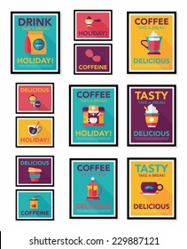 Coffee poster flat banner design flat background set, eps10