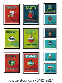 Coffee poster flat banner design flat background set, eps10. coffeine/caffeine 
