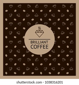 Coffee poster. Coffee logo icon isolated with diamonds. Pannern for coffee shop.