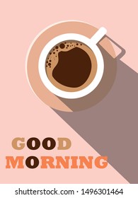 Coffee poster morning, background color pink, vector Illustration