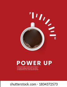 Coffee Poster Power Up texto Ilustración vectorial de fondo rojo