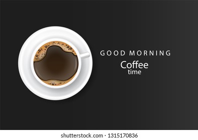 Coffee poster realistic vector illustration  top view black background